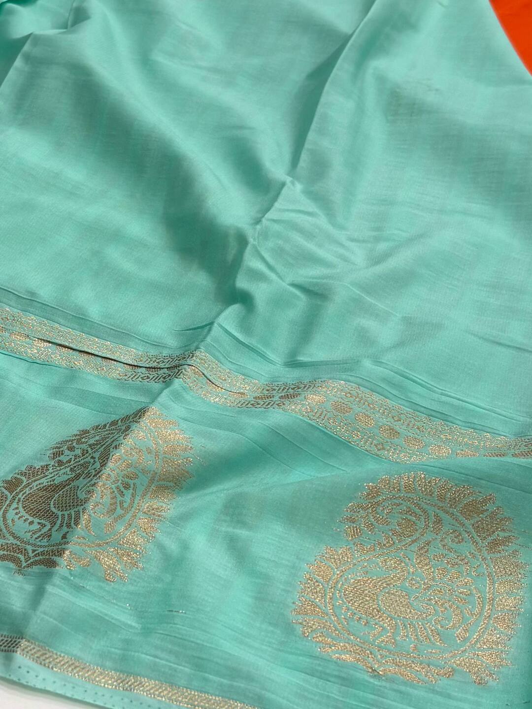 Burnt Orange Semi Mysore Chiffon Saree