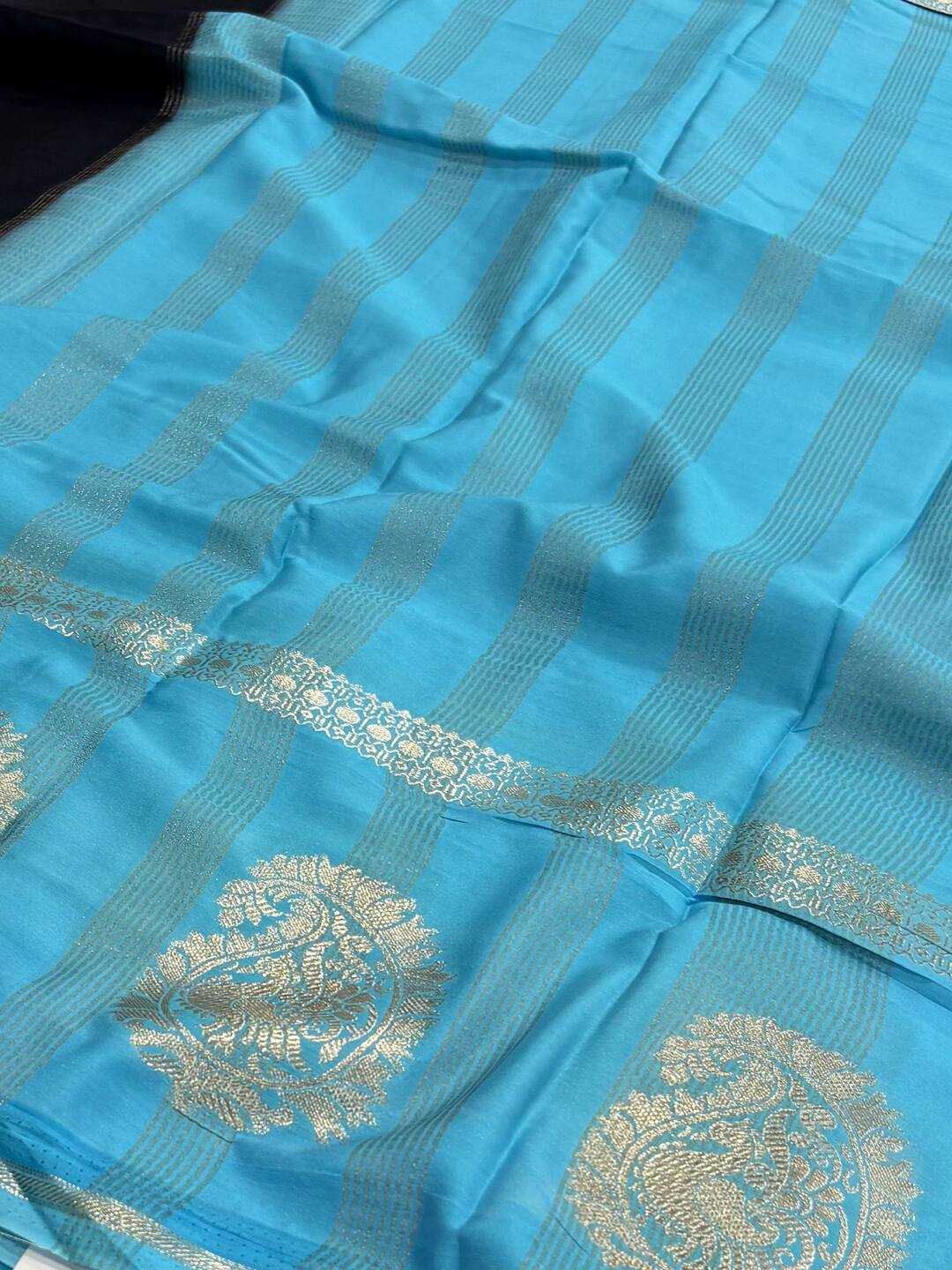 Midnight Blue Semi Mysore Chiffon Saree