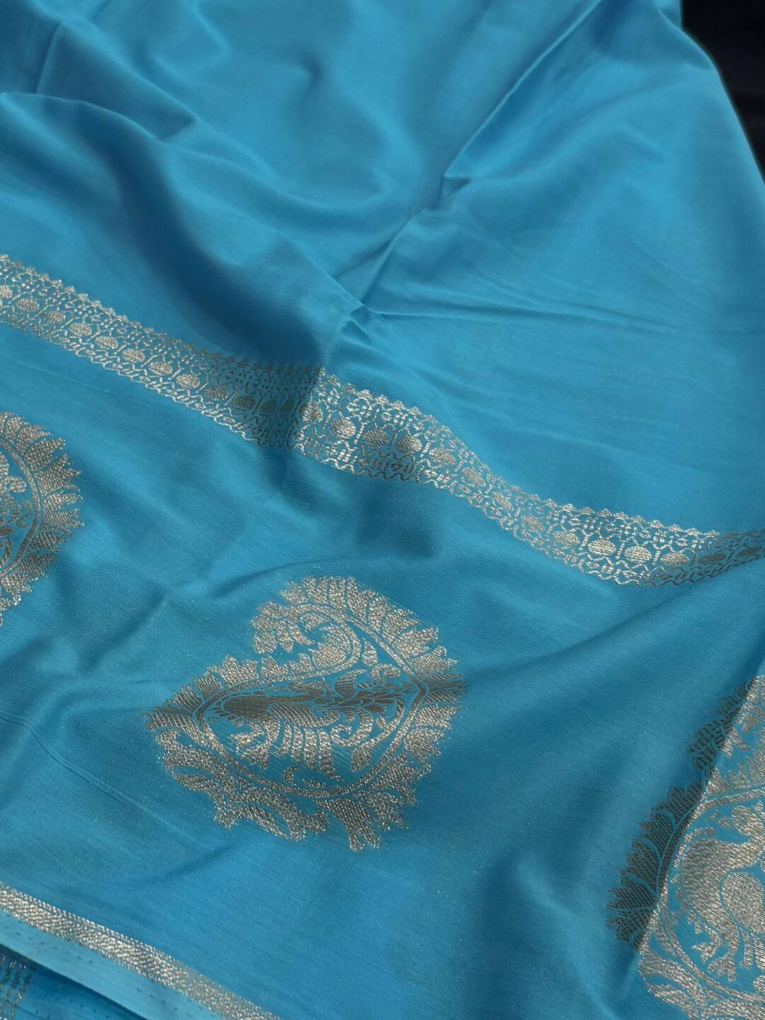 Midnight Blue Semi Mysore Chiffon Saree