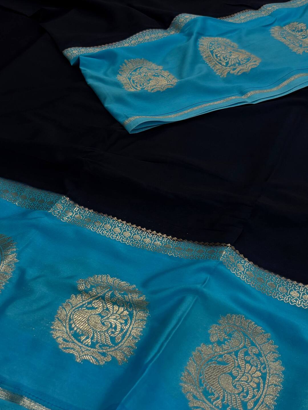 Midnight Blue Semi Mysore Chiffon Saree