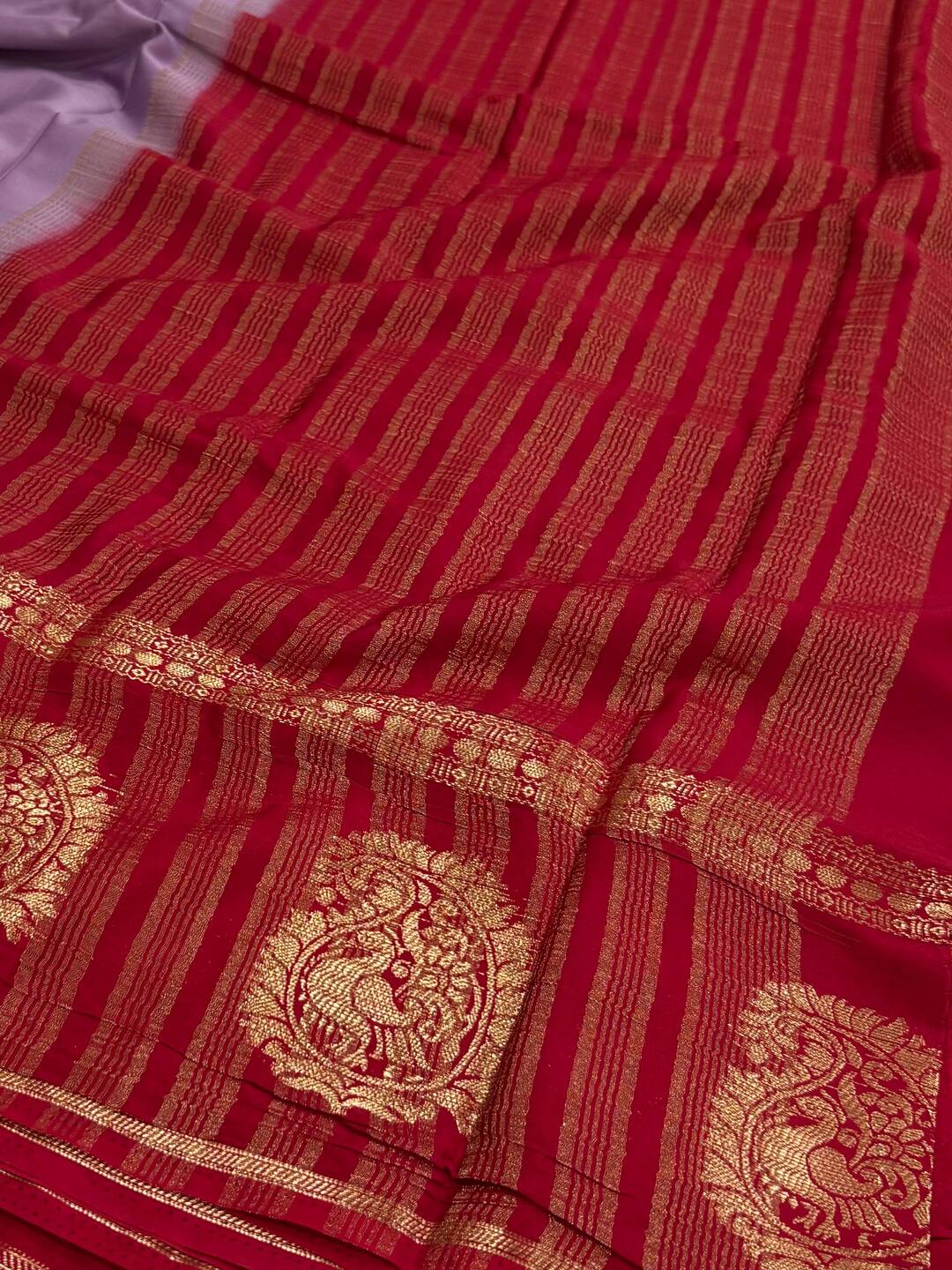 Lavender Purple Semi Mysore Chiffon Saree