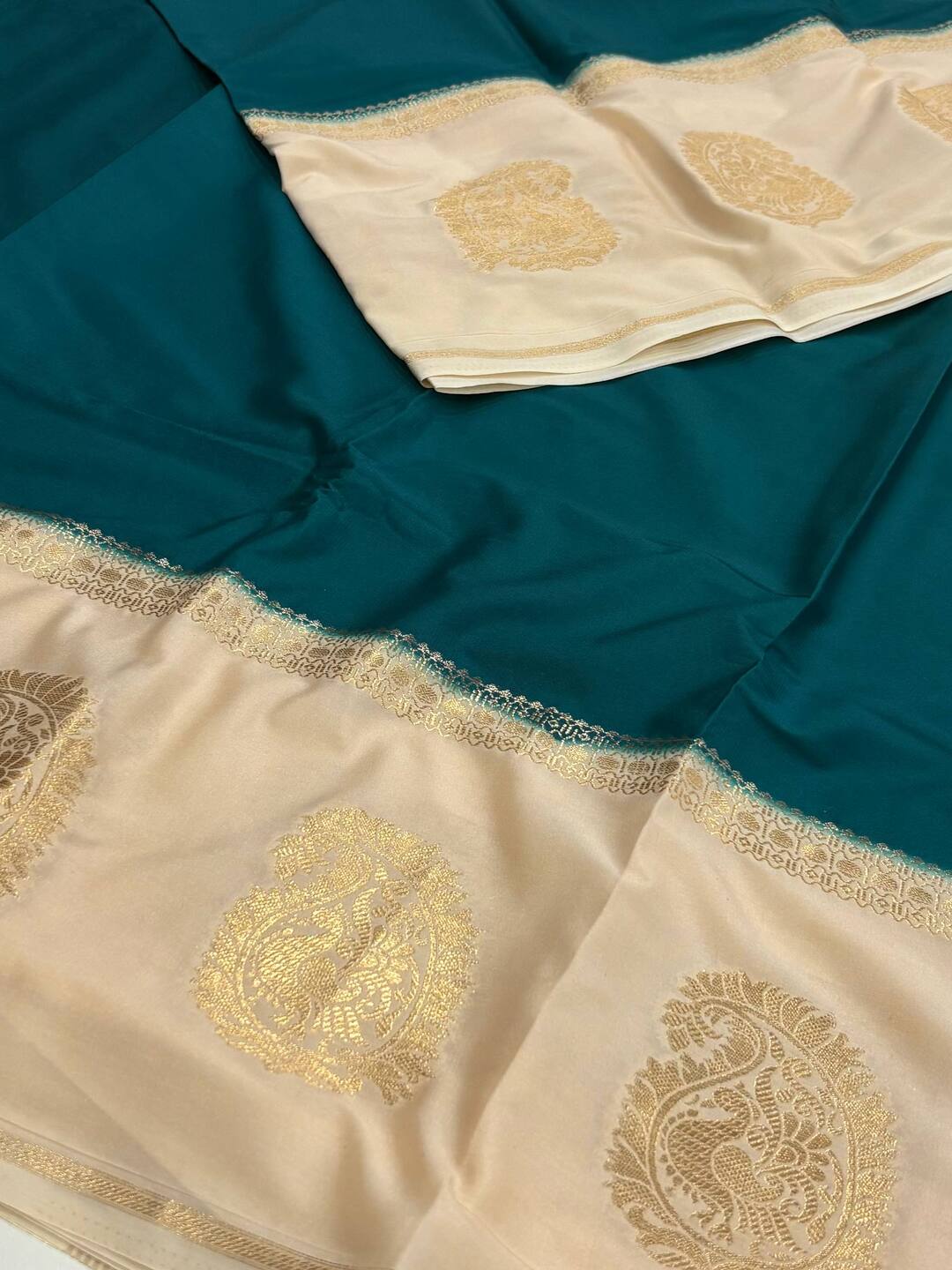 Deep Turquoise Semi Mysore Chiffon Saree
