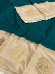 Deep Turquoise Semi Mysore Chiffon Saree