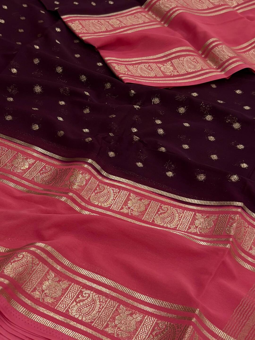 Wine Purple Semi Mysore Chiffon Saree