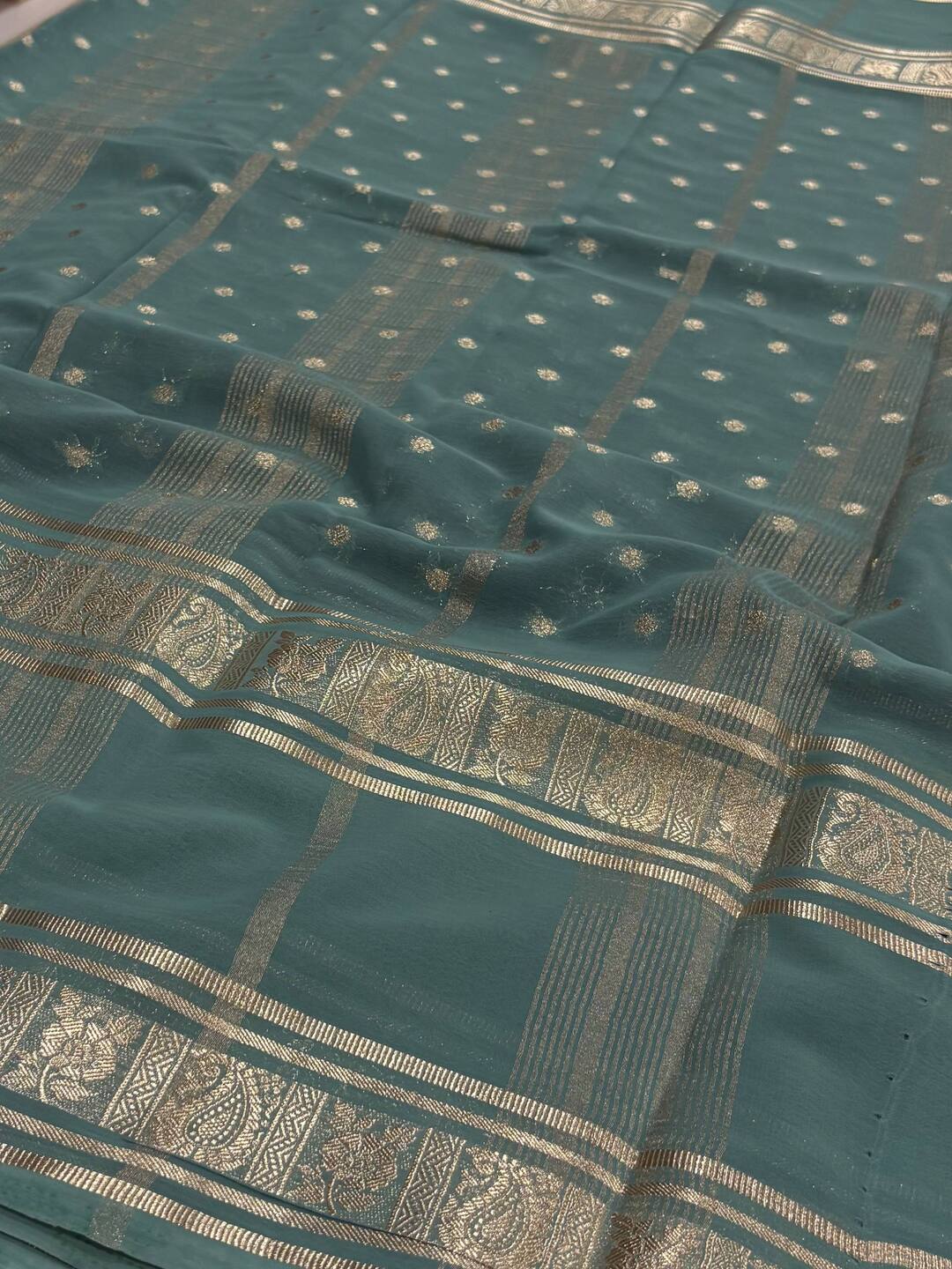 Navy Blue Semi Mysore Chiffon Saree