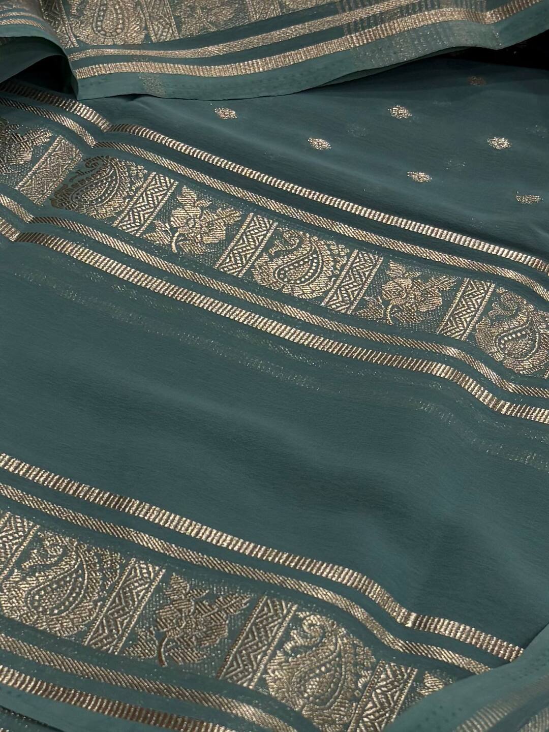 Navy Blue Semi Mysore Chiffon Saree