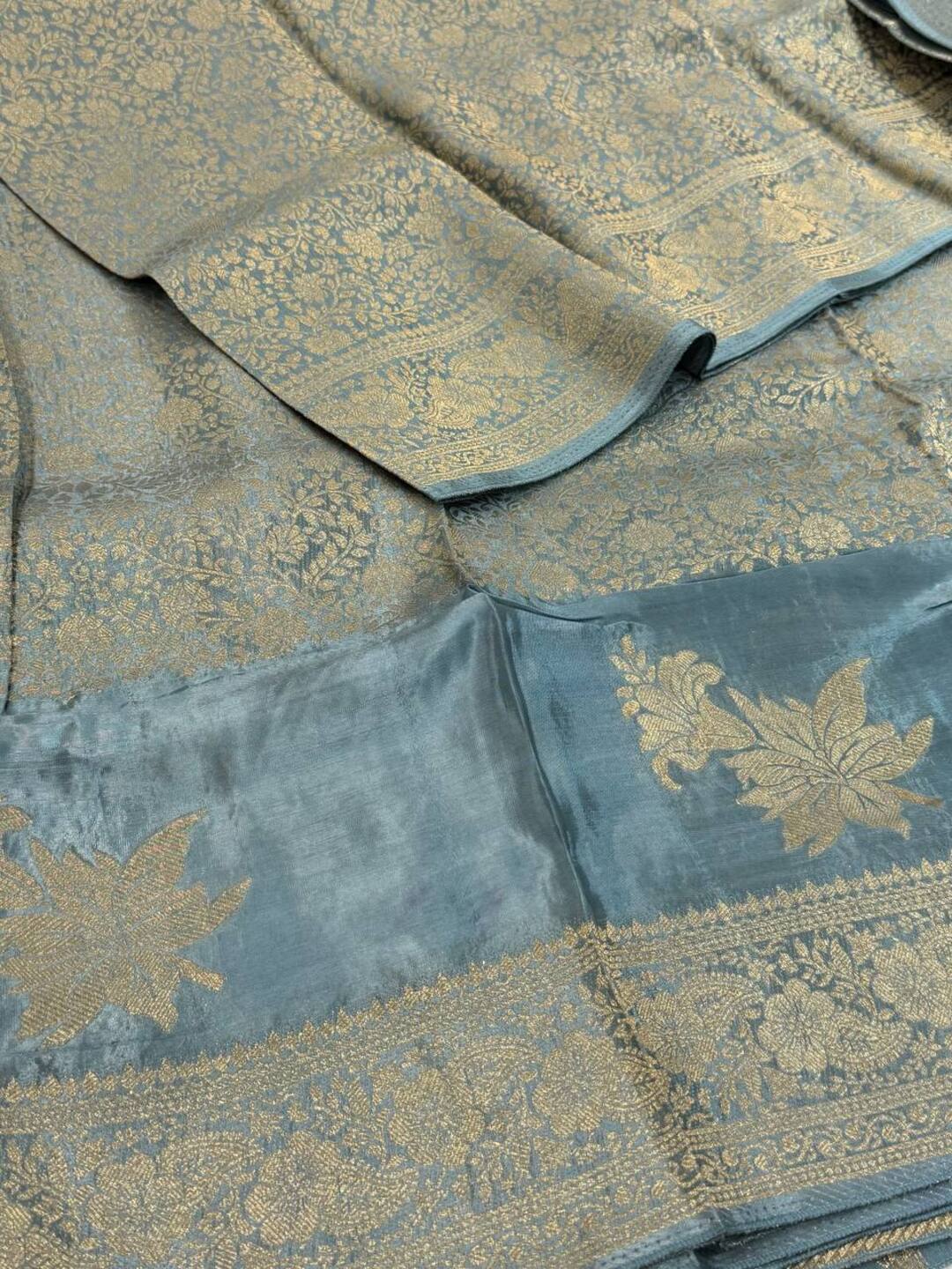 Greyish Blue Chiffon Silk Saree