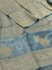 Greyish Blue Chiffon Silk Saree