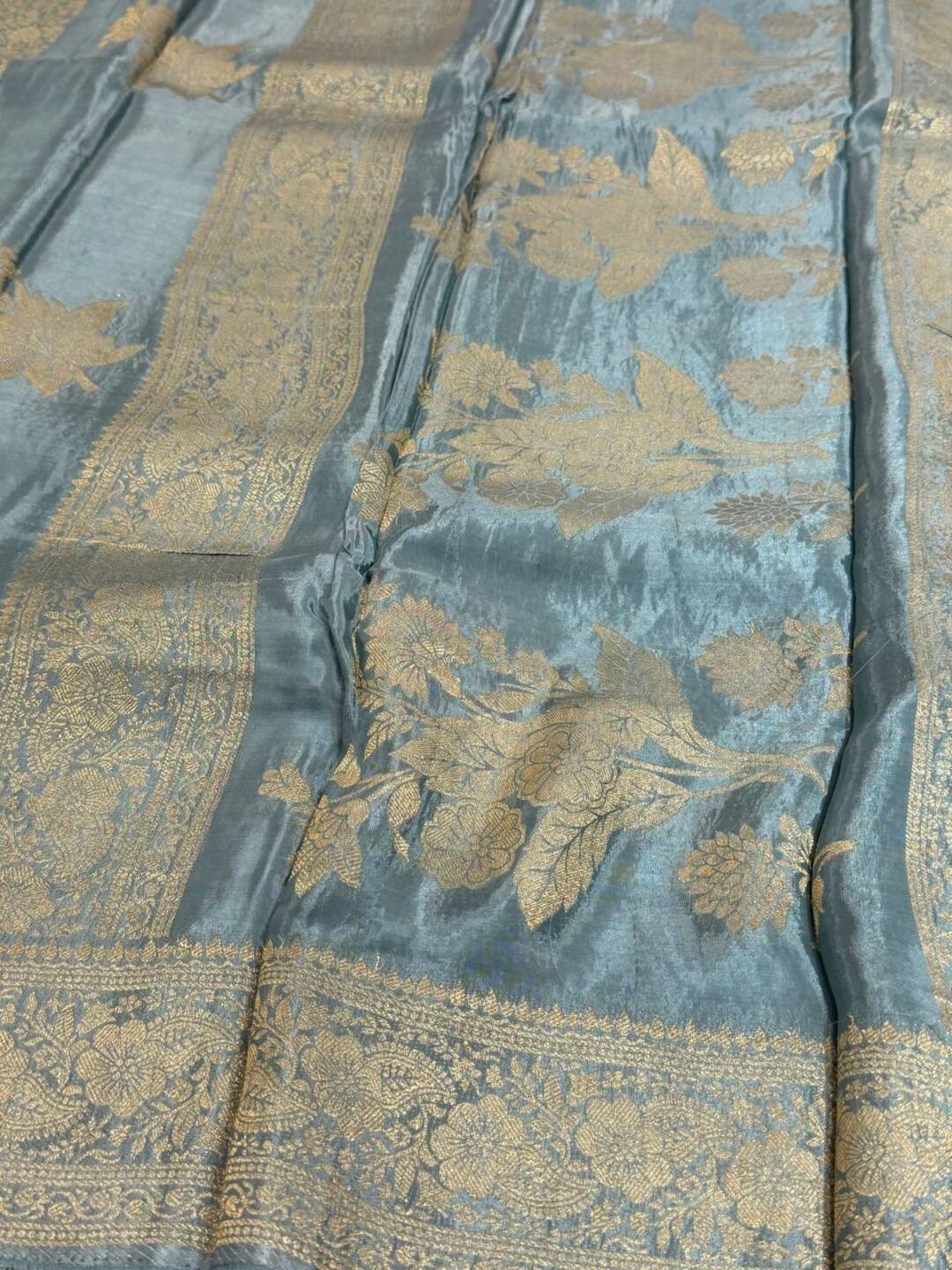 Greyish Blue Chiffon Silk Saree