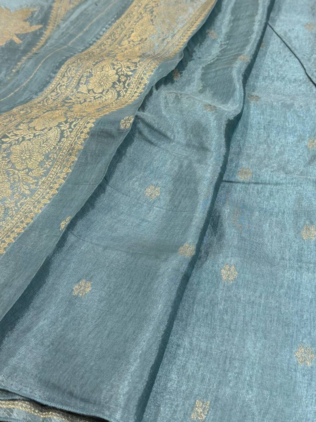 Greyish Blue Chiffon Silk Saree