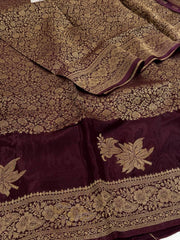 Plum Purple Chiffon Silk Saree