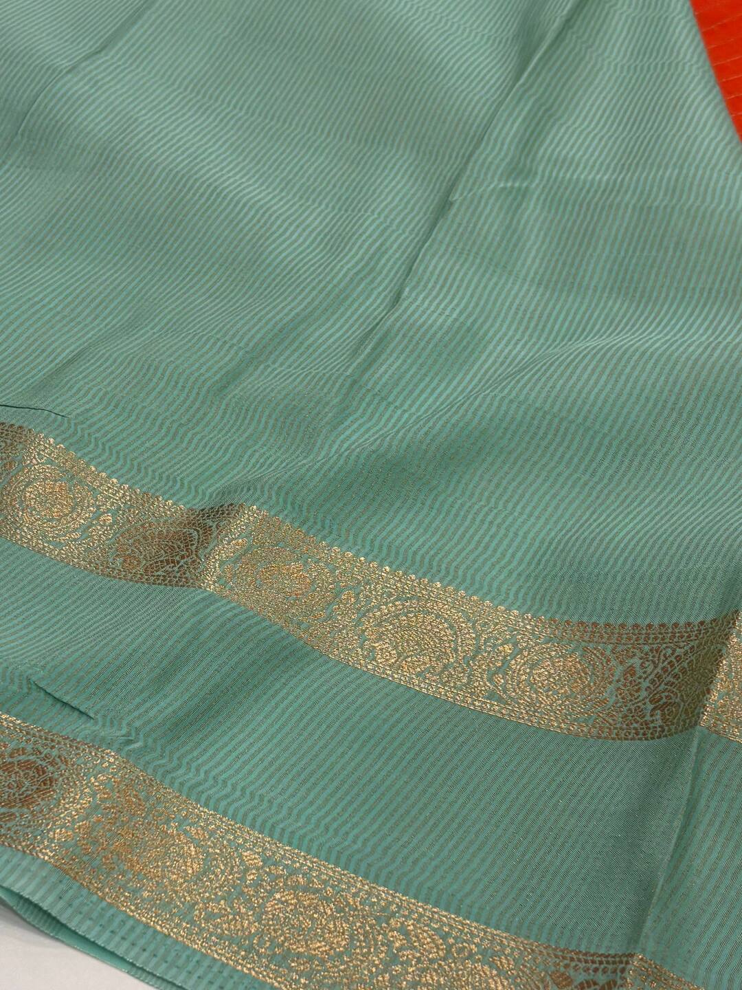 Burnt Orange Checked Chiffon Saree