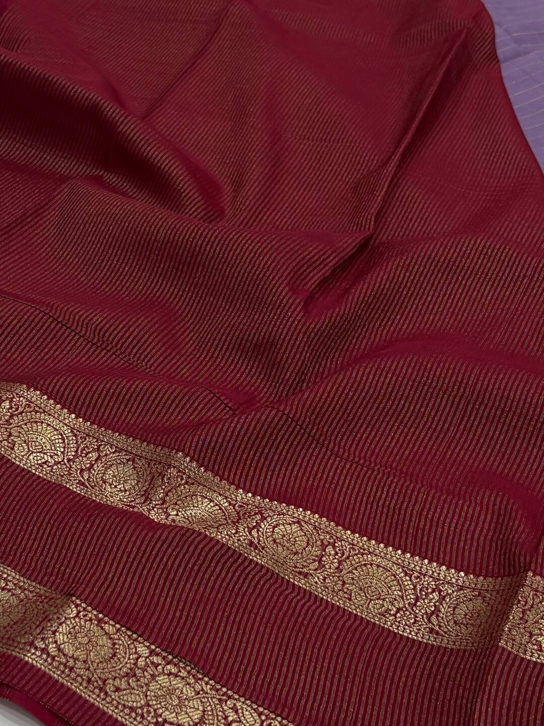 Lavender Purple Checked Chiffon Saree