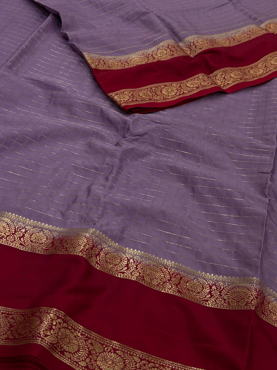 Lavender Purple Checked Chiffon Saree