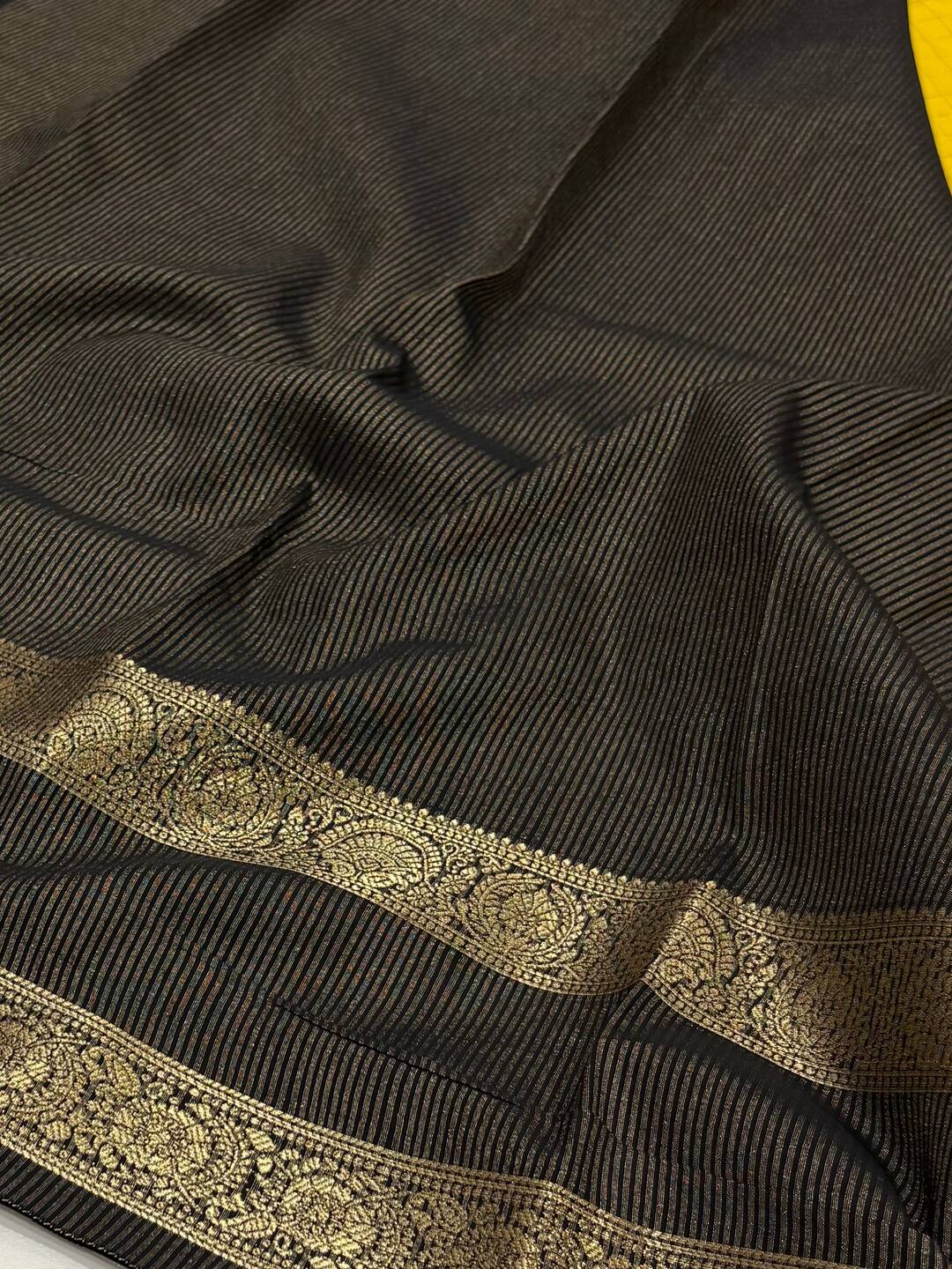 Yellow Checked Chiffon Saree