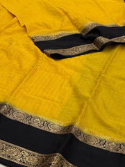 Yellow Checked Chiffon Saree