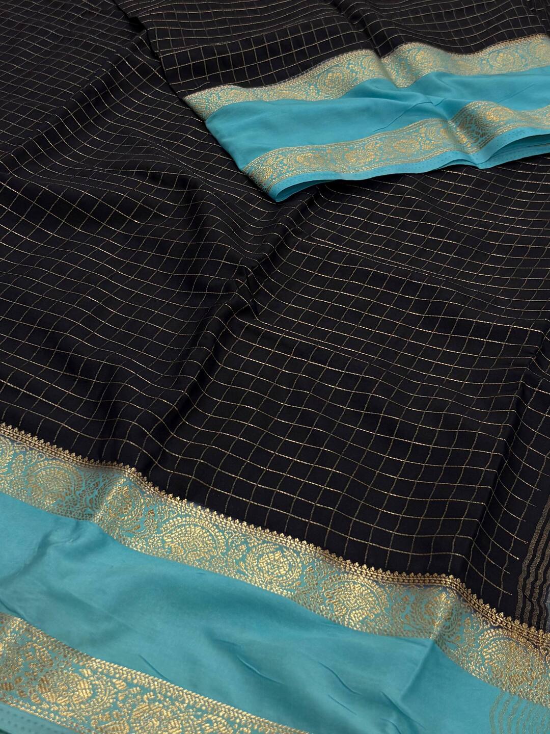 Black Checked Chiffon Saree