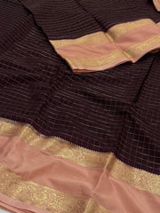 Wine Purple Checked Chiffon Saree