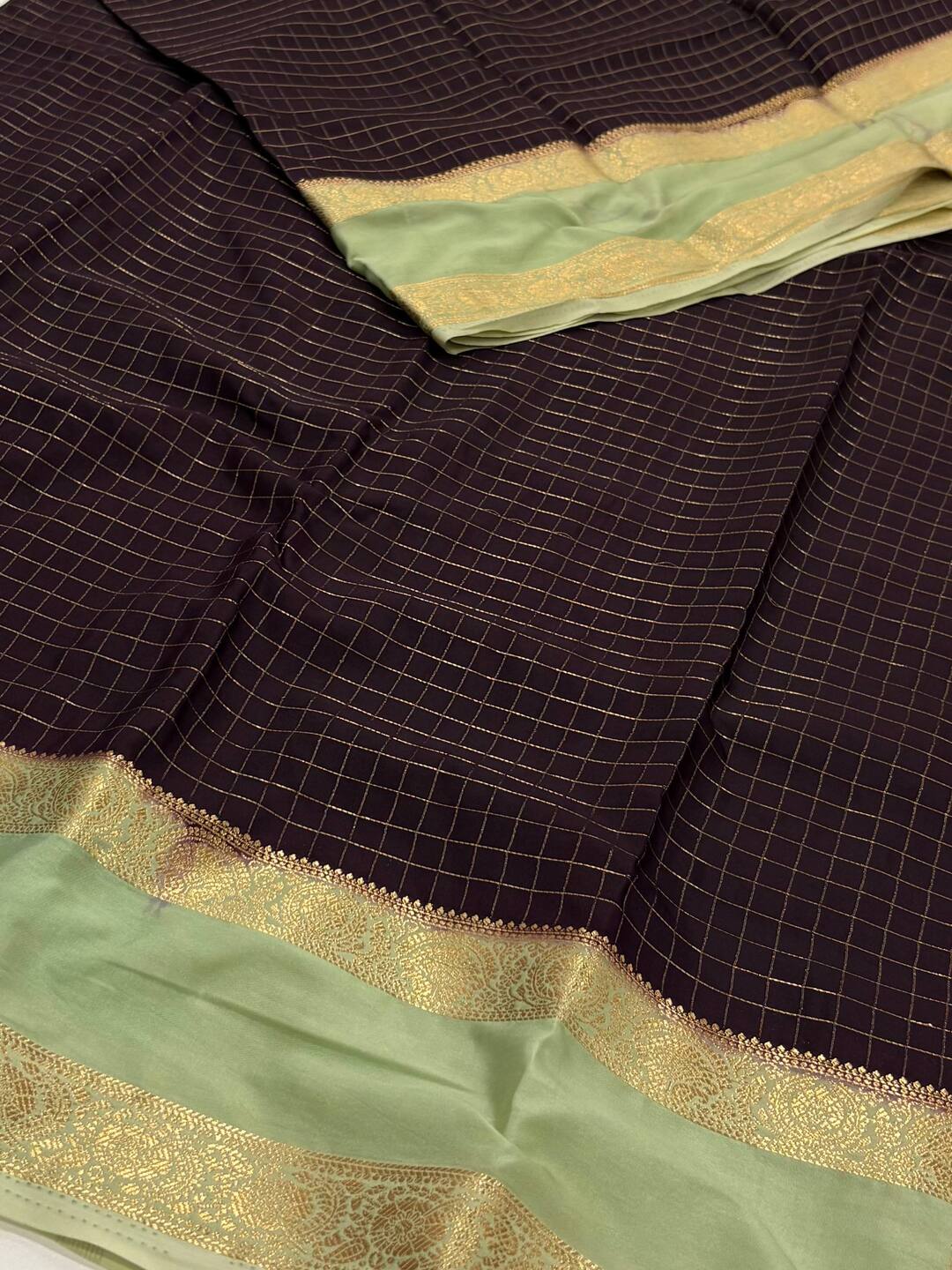 Wine Purple Checked Chiffon Saree