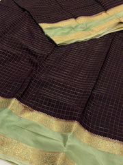 Wine Purple Checked Chiffon Saree