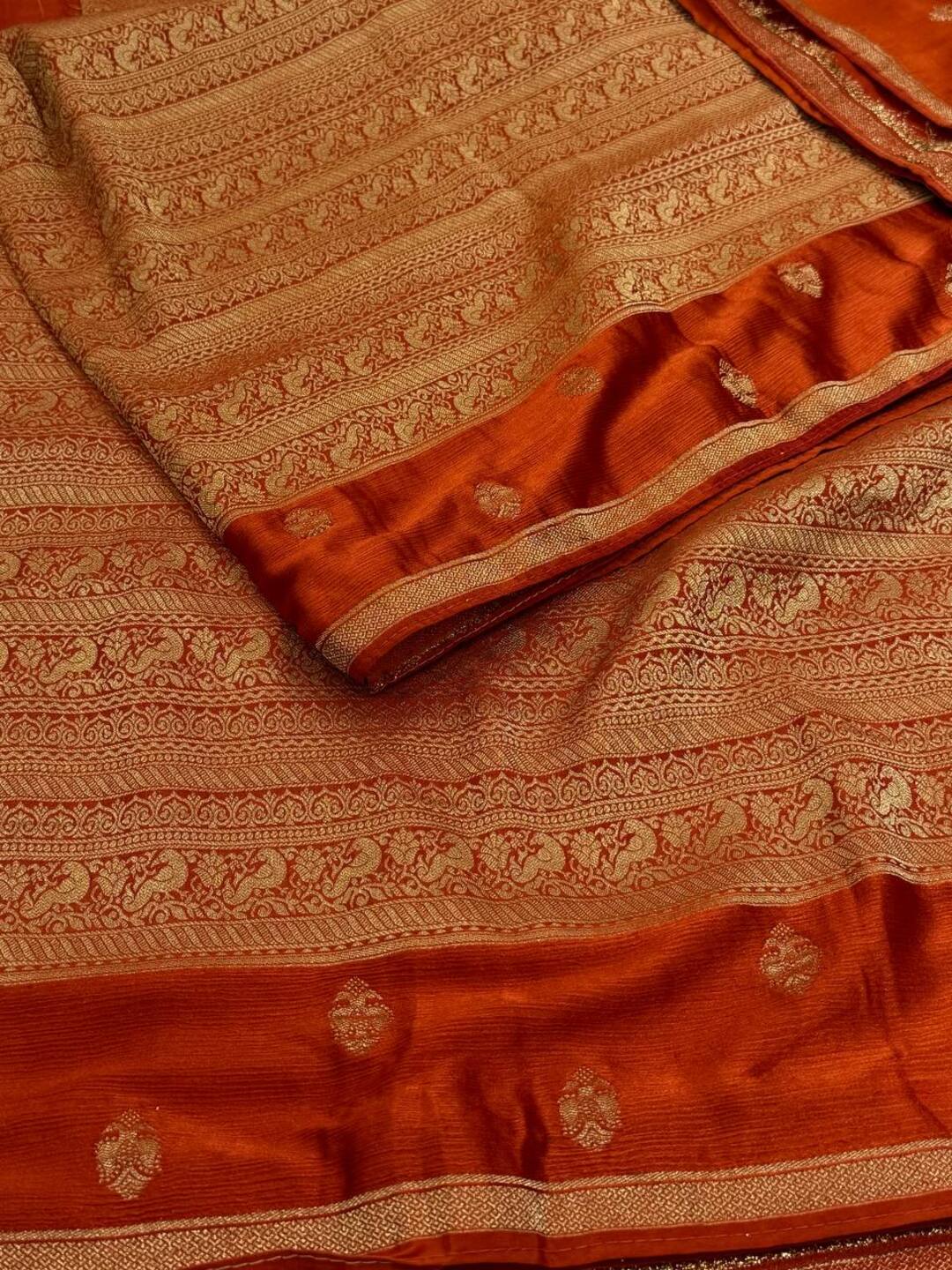 Burnt Orange Chiffon Saree