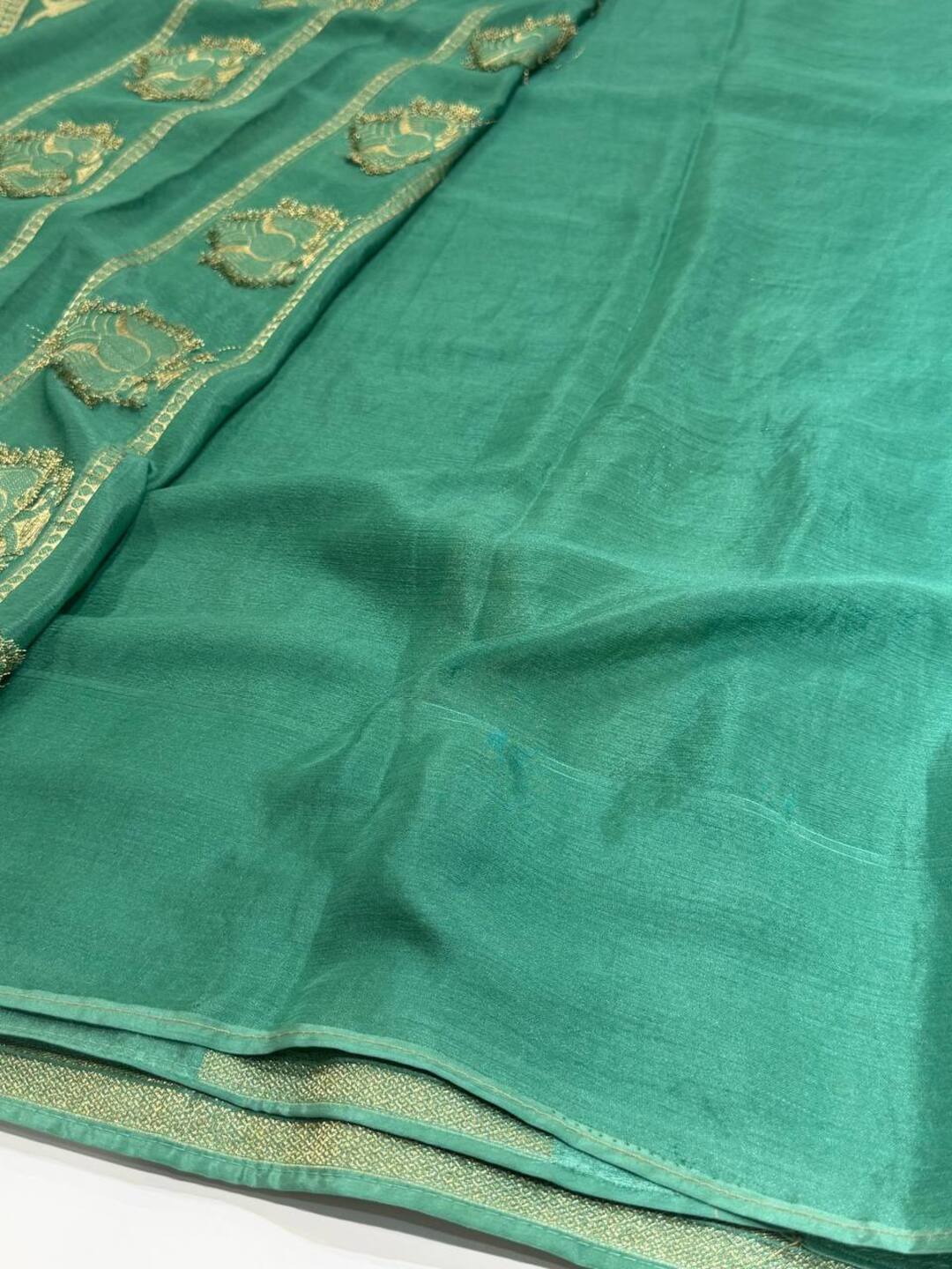Turquoise Chiffon Saree