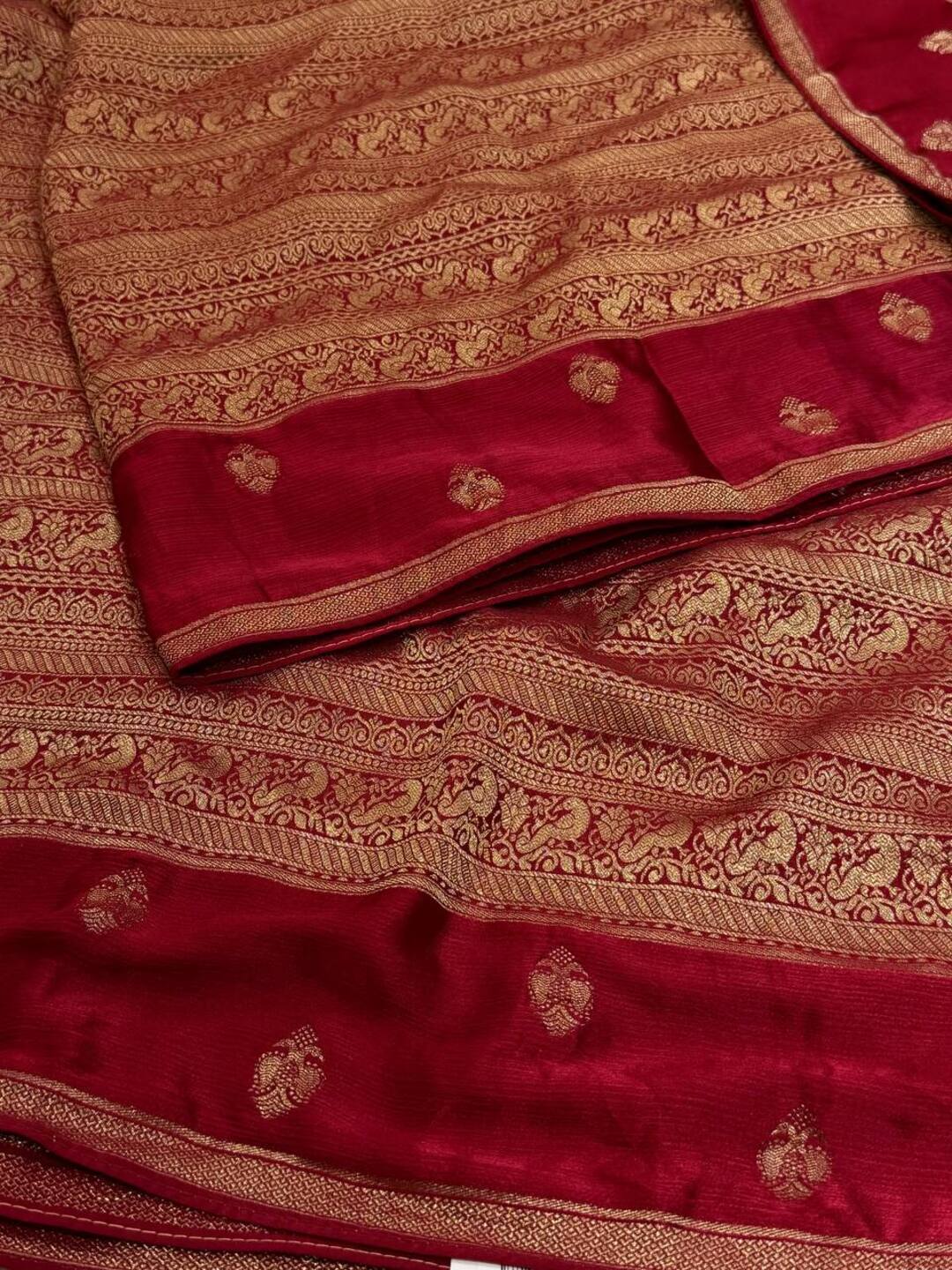 Cherry Red Chiffon Saree