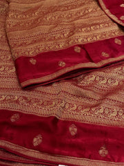 Cherry Red Chiffon Saree