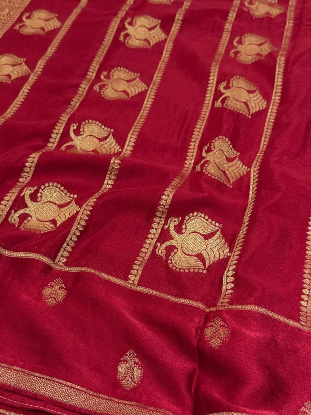 Cherry Red Chiffon Saree
