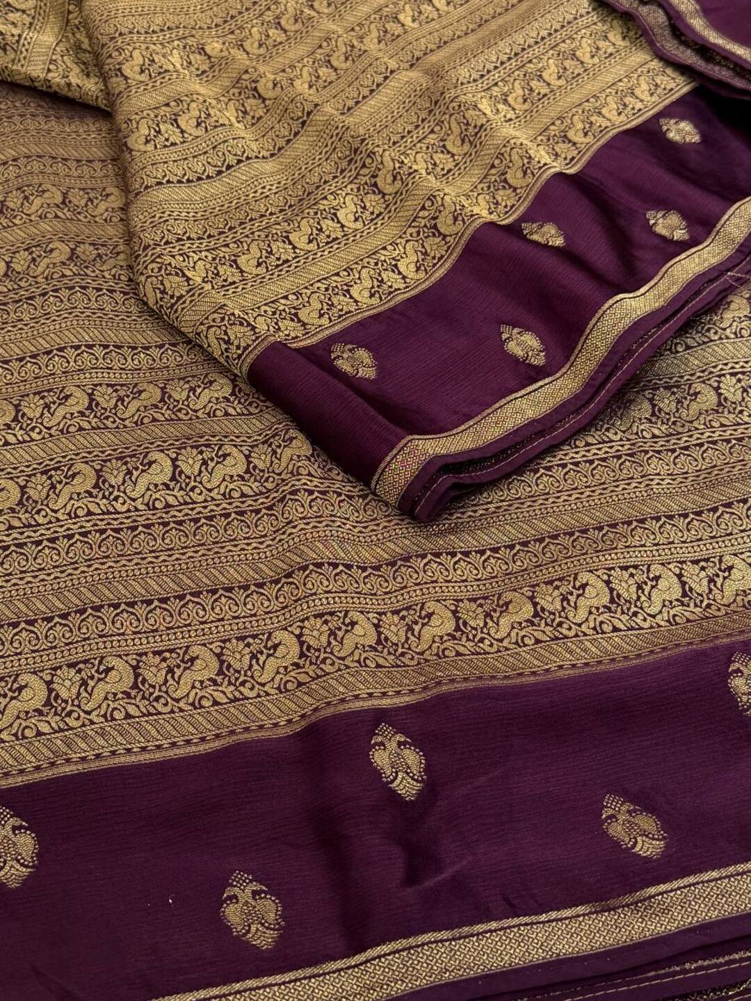 Wine Purple Chiffon Saree