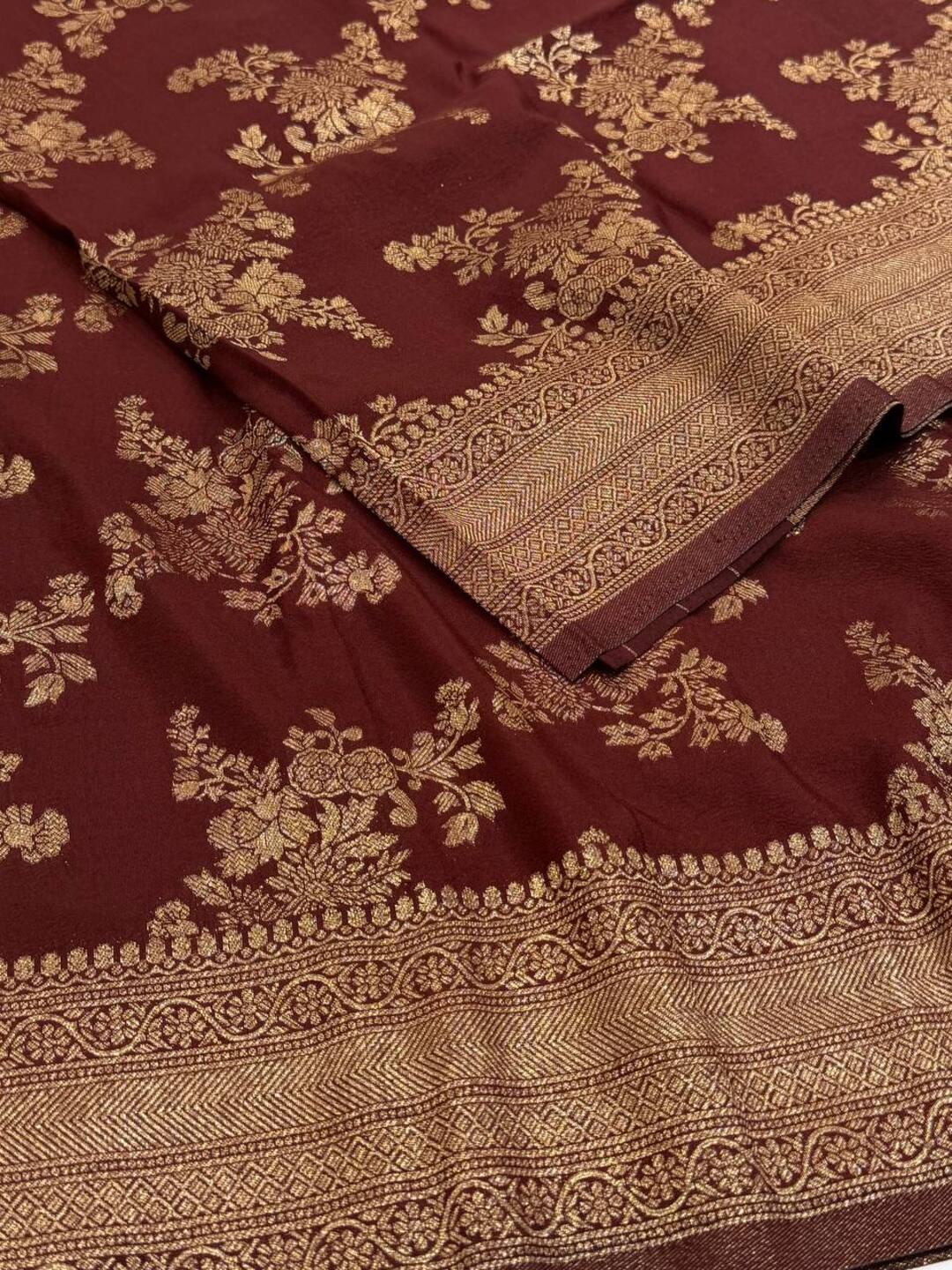Maroon Banaras Chiffon Saree