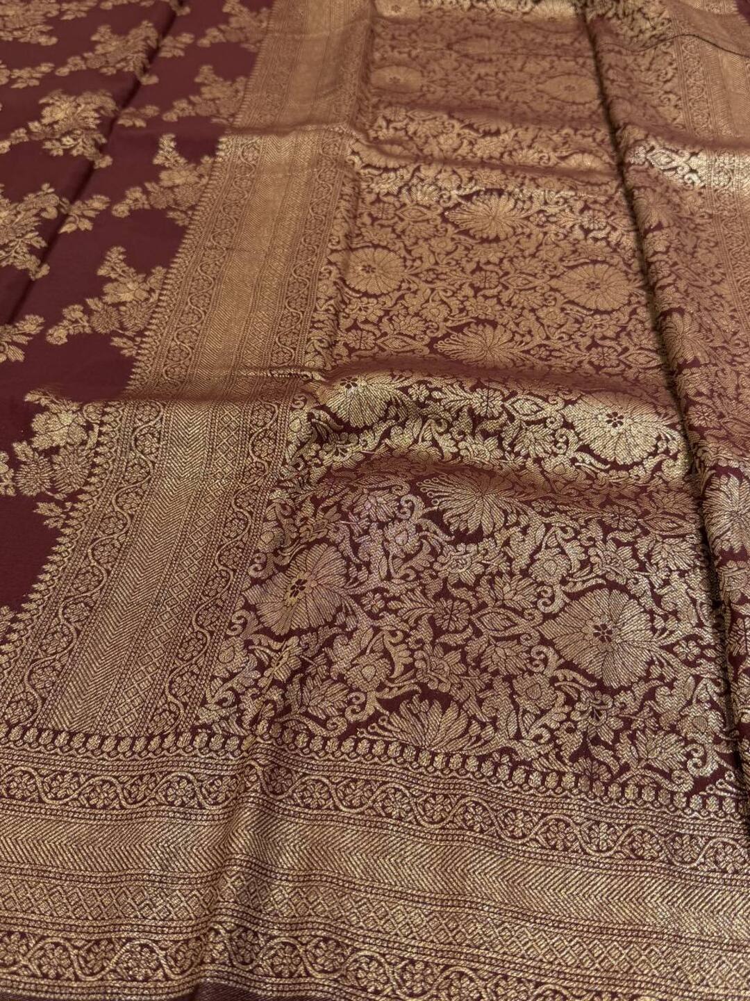 Maroon Banaras Chiffon Saree