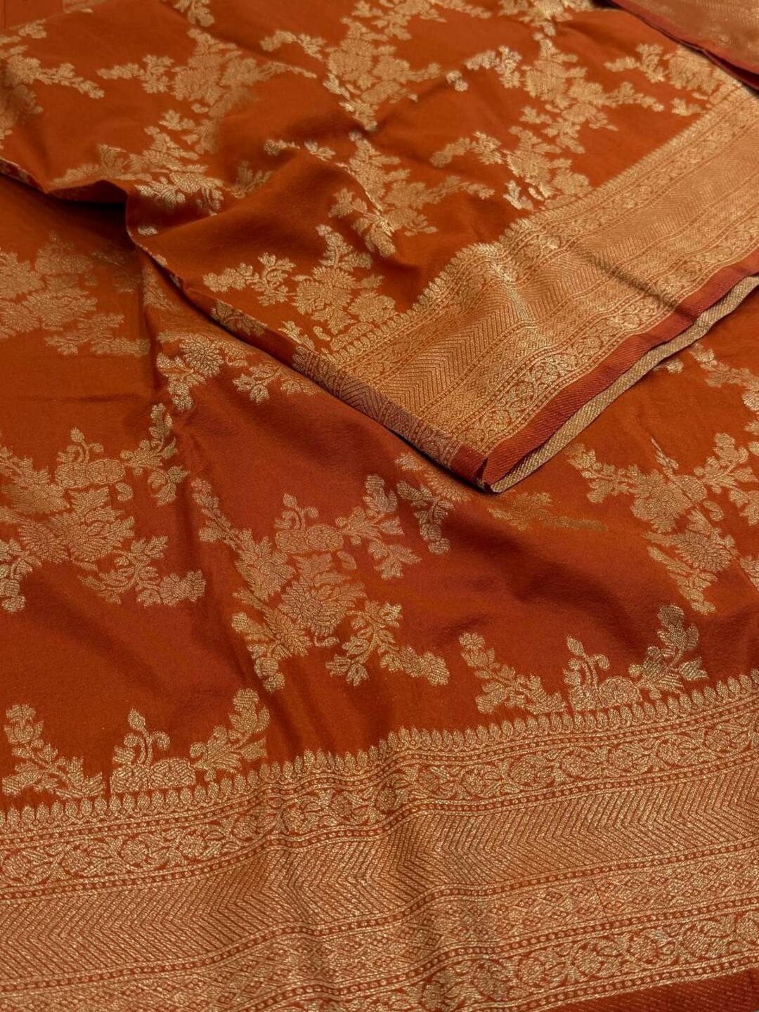 Burnt Orange Banaras Chiffon Saree