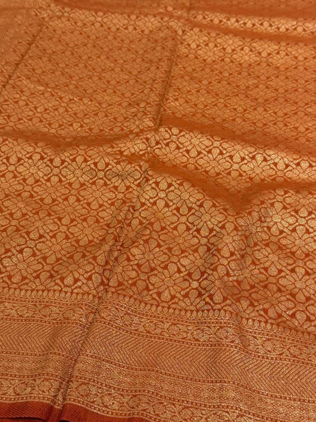 Burnt Orange Banaras Chiffon Saree