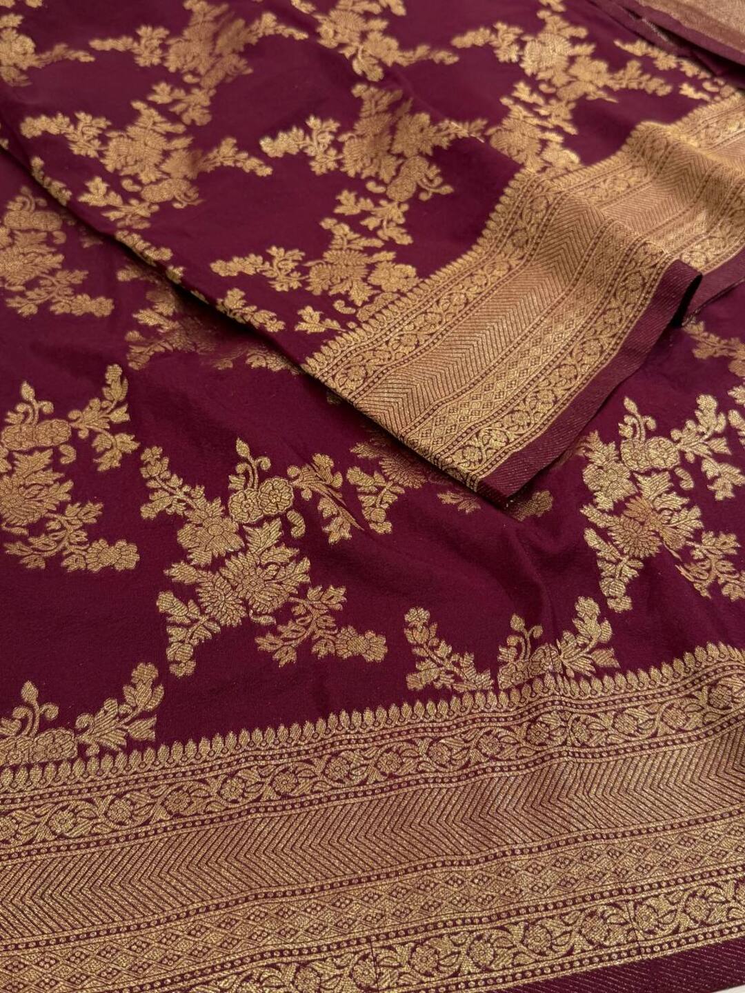 Burgundy Banaras Chiffon Saree
