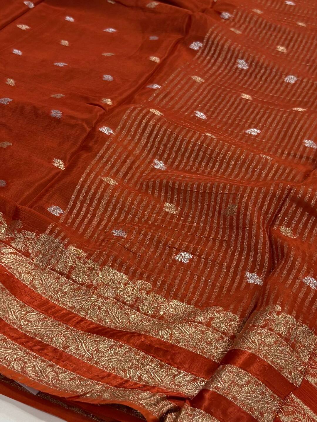 Burnt Orange Chiffon Saree