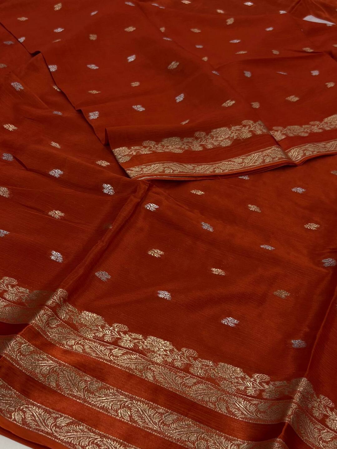 Burnt Orange Chiffon Saree