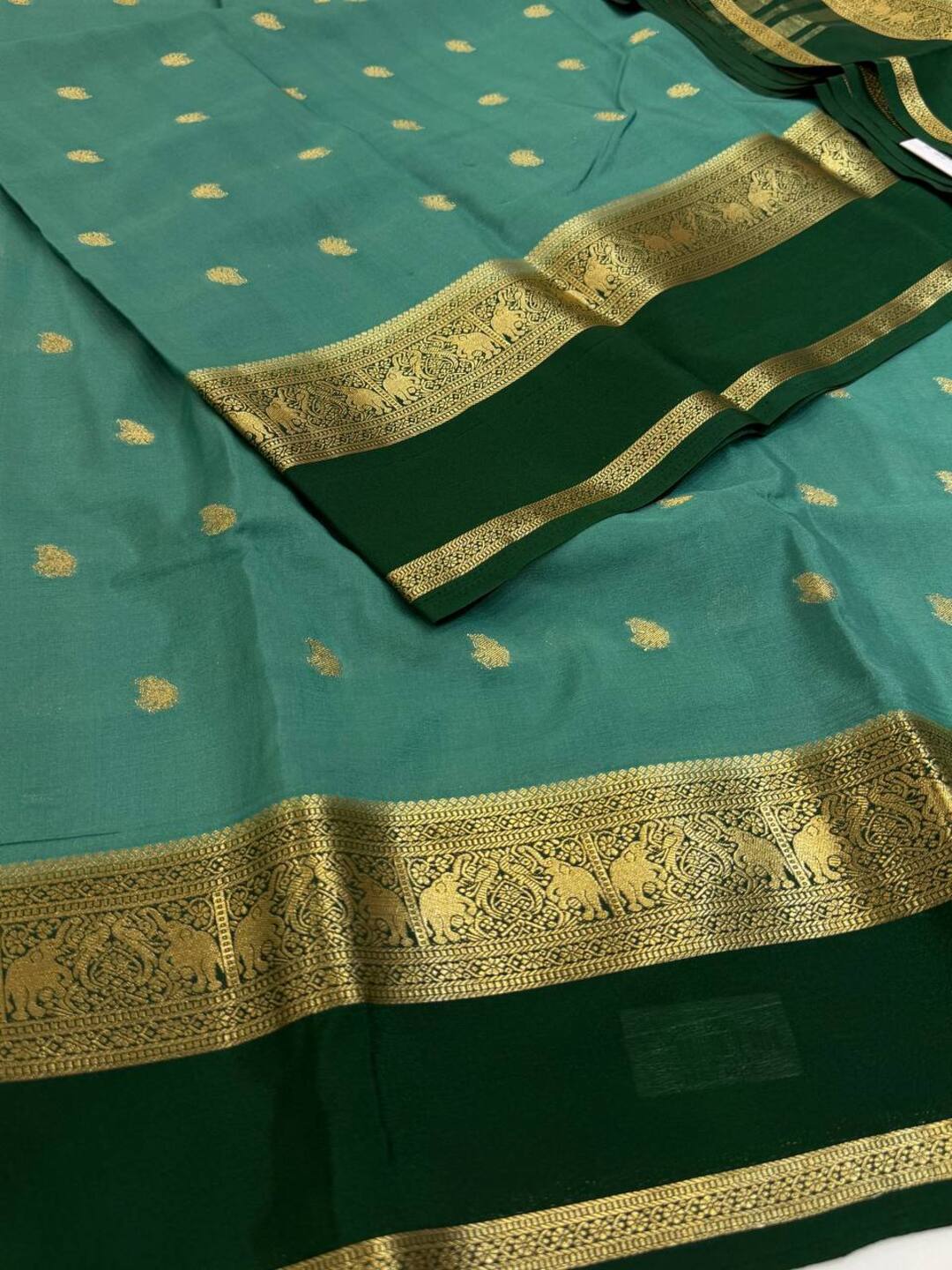 Deep Turquoise Semi Mysore Saree