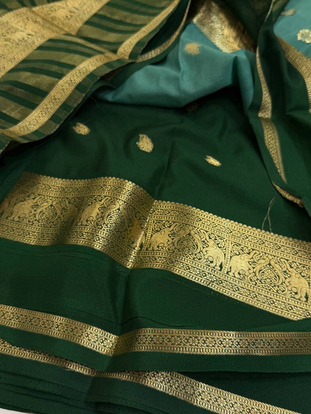 Deep Turquoise Semi Mysore Saree