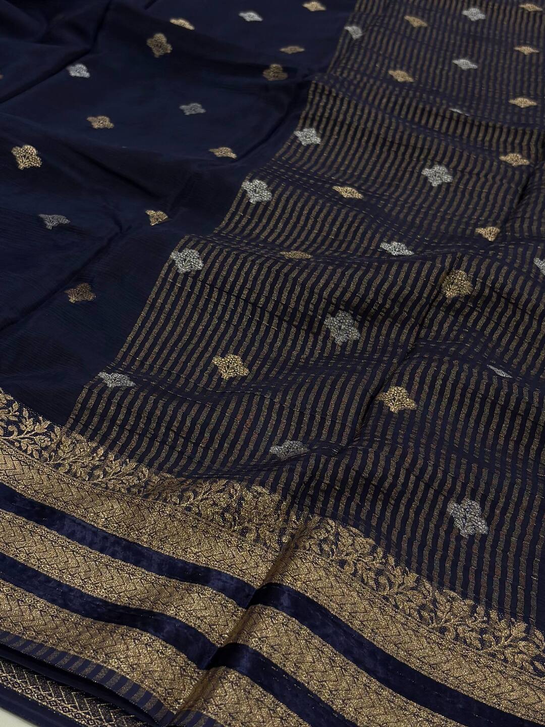 Navy Blue Chiffon Saree