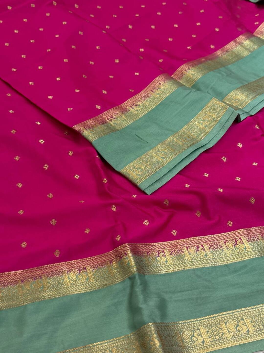 Hot Pink Semi Mysore Chiffon Saree