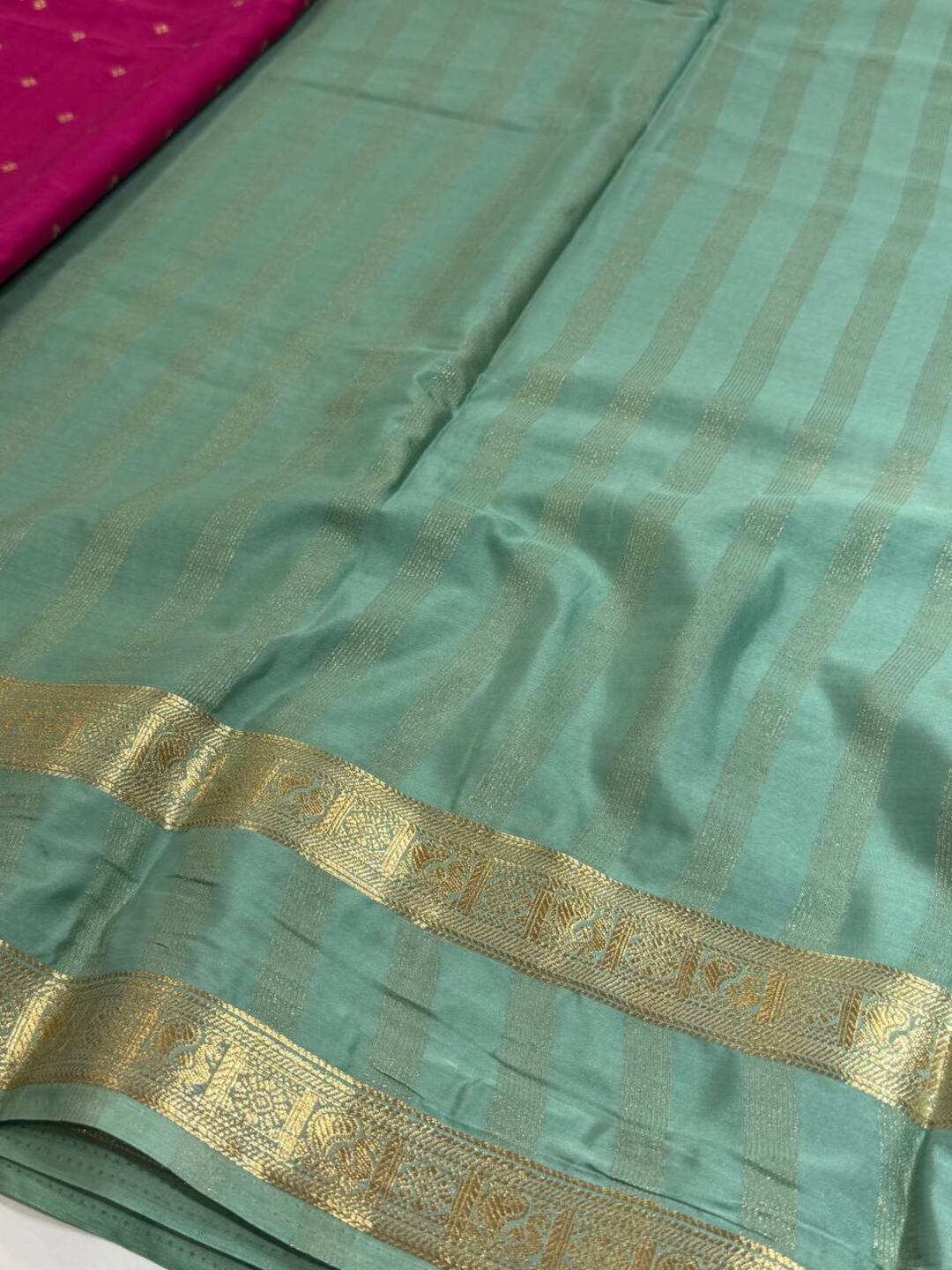 Hot Pink Semi Mysore Chiffon Saree