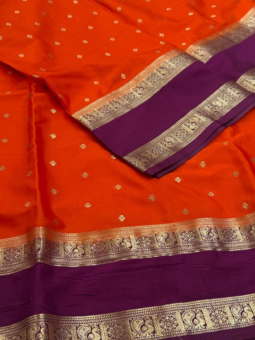 Bright Orange Semi Mysore Chiffon Saree