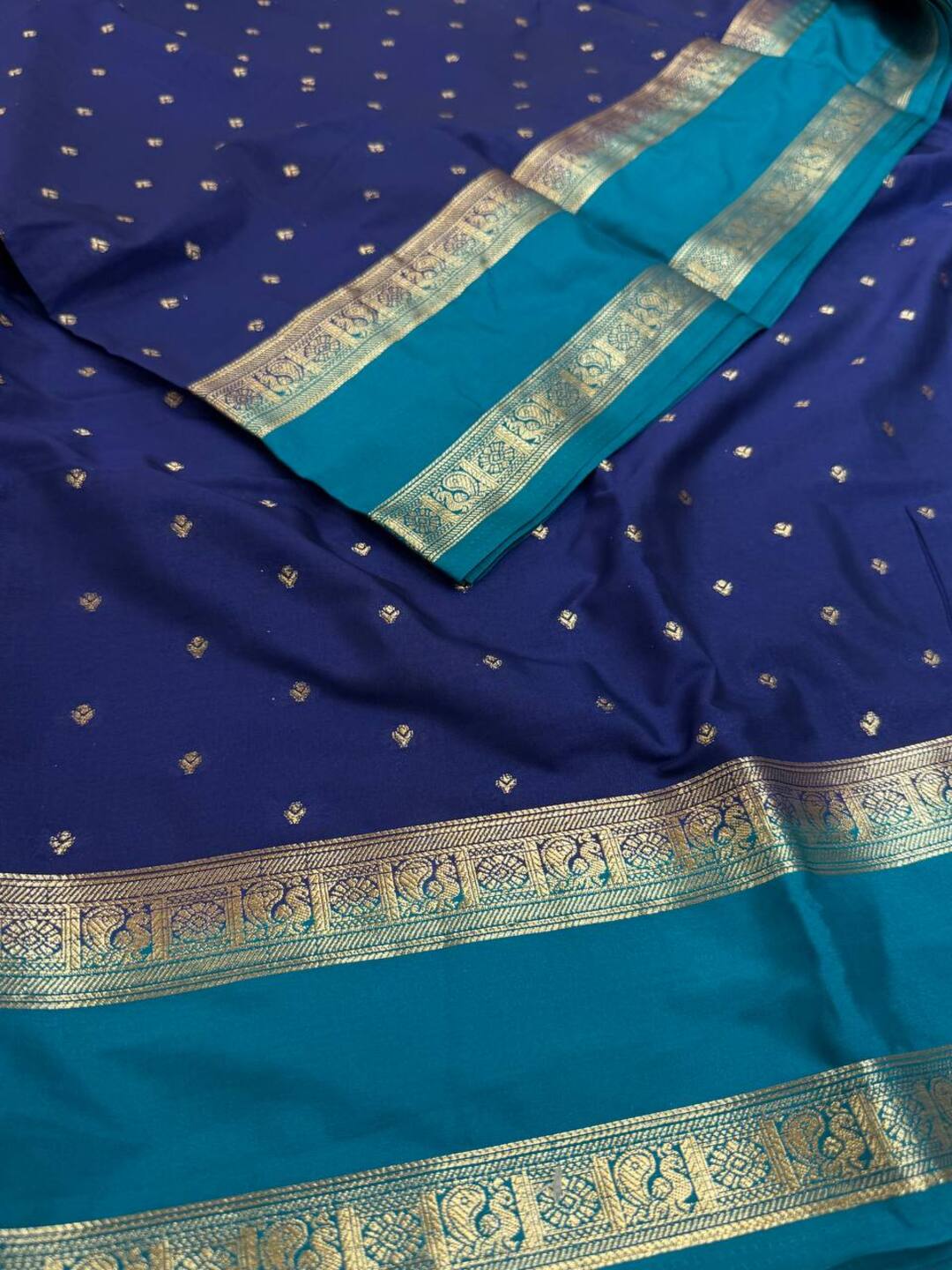 Blue Semi Mysore Chiffon Saree