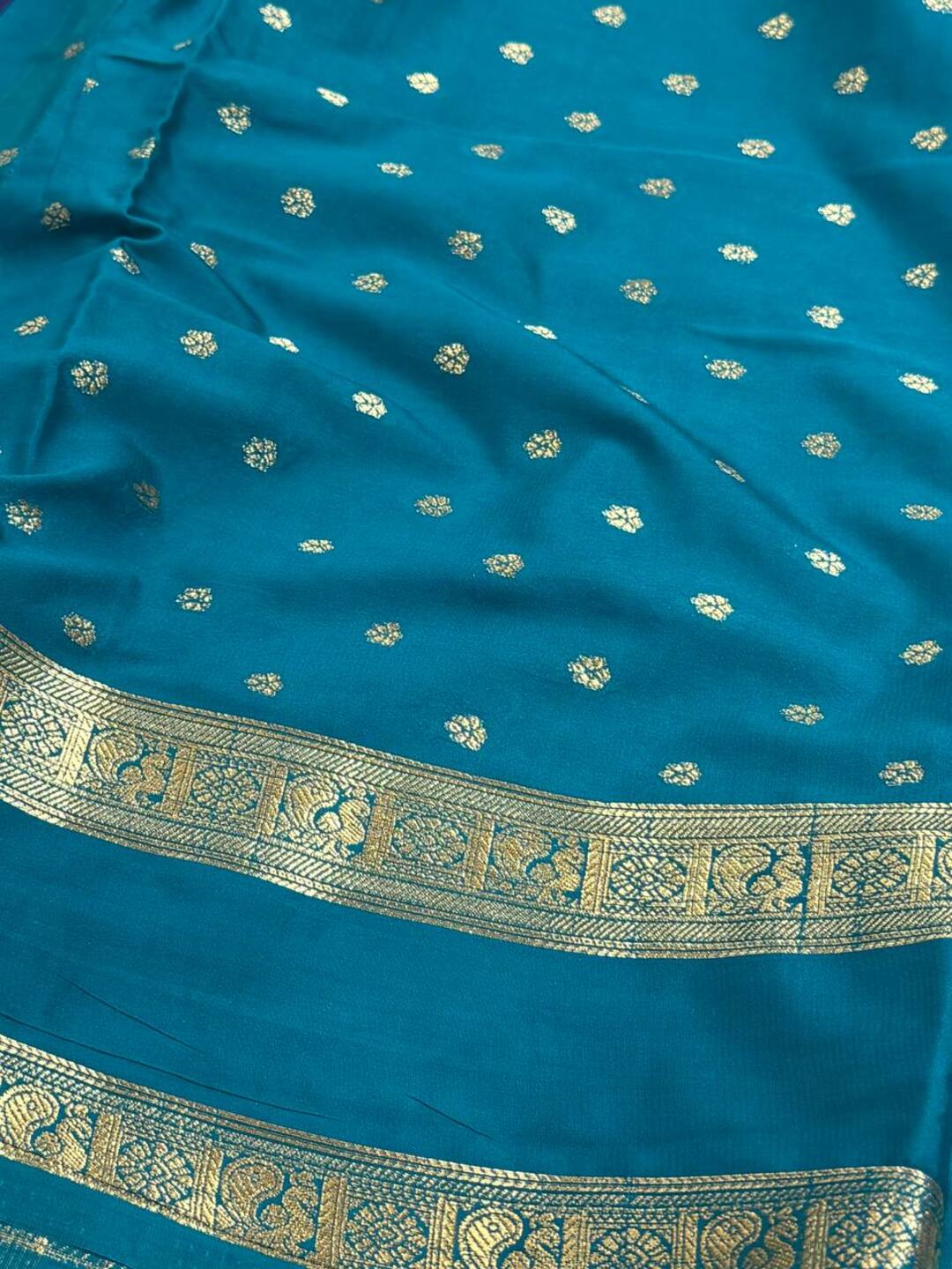 Blue Semi Mysore Chiffon Saree