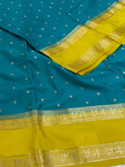 Deep Turquoise Semi Mysore Chiffon Saree