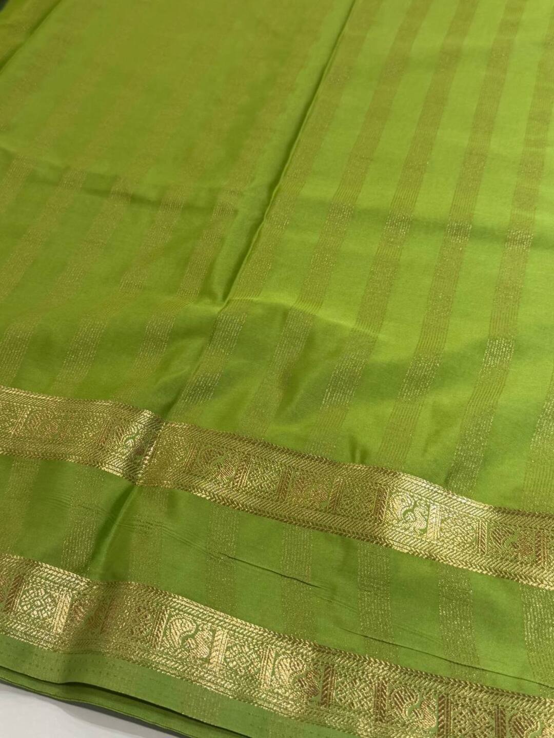Emerald Green Semi Mysore Chiffon Saree