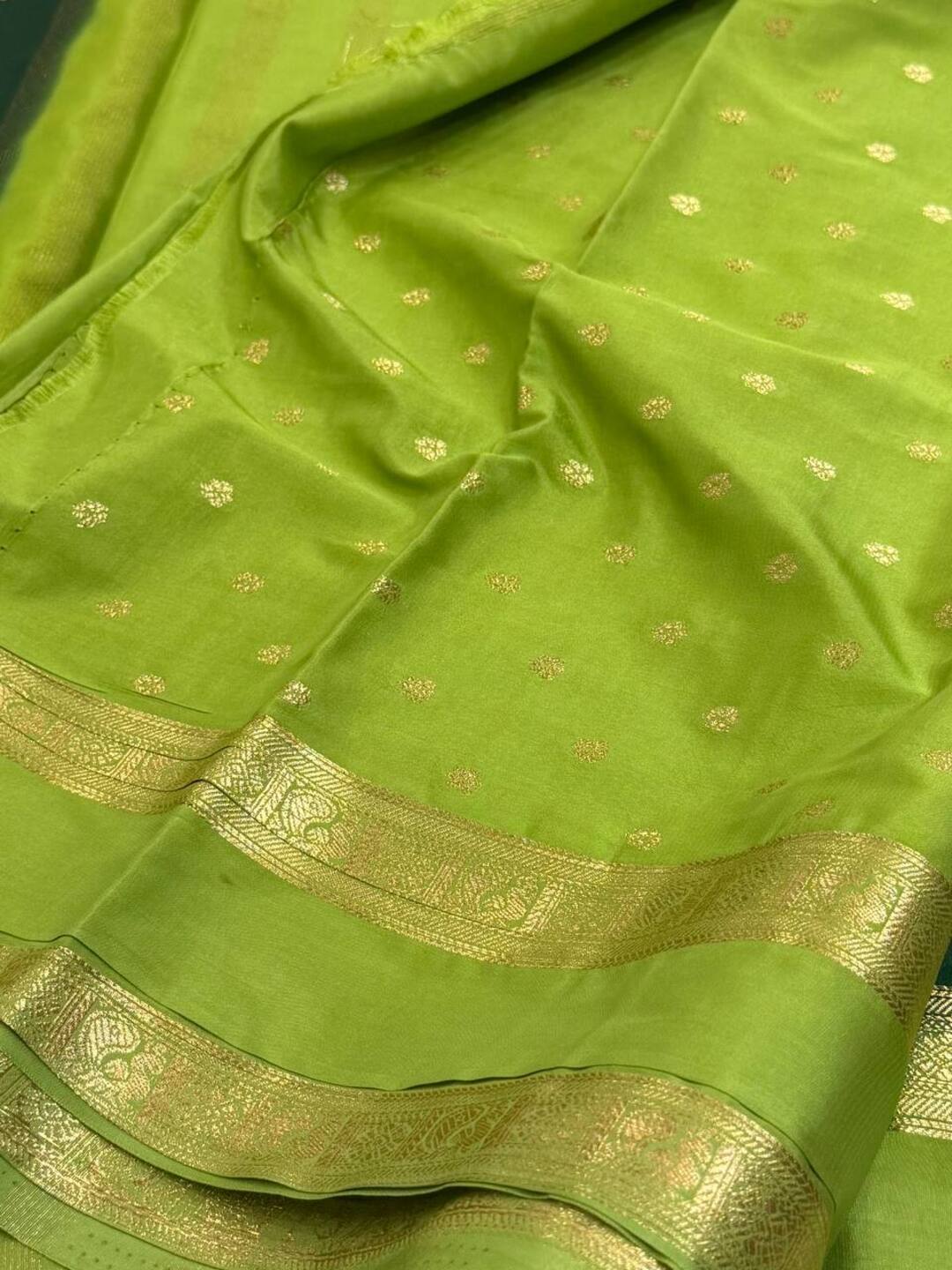 Emerald Green Semi Mysore Chiffon Saree