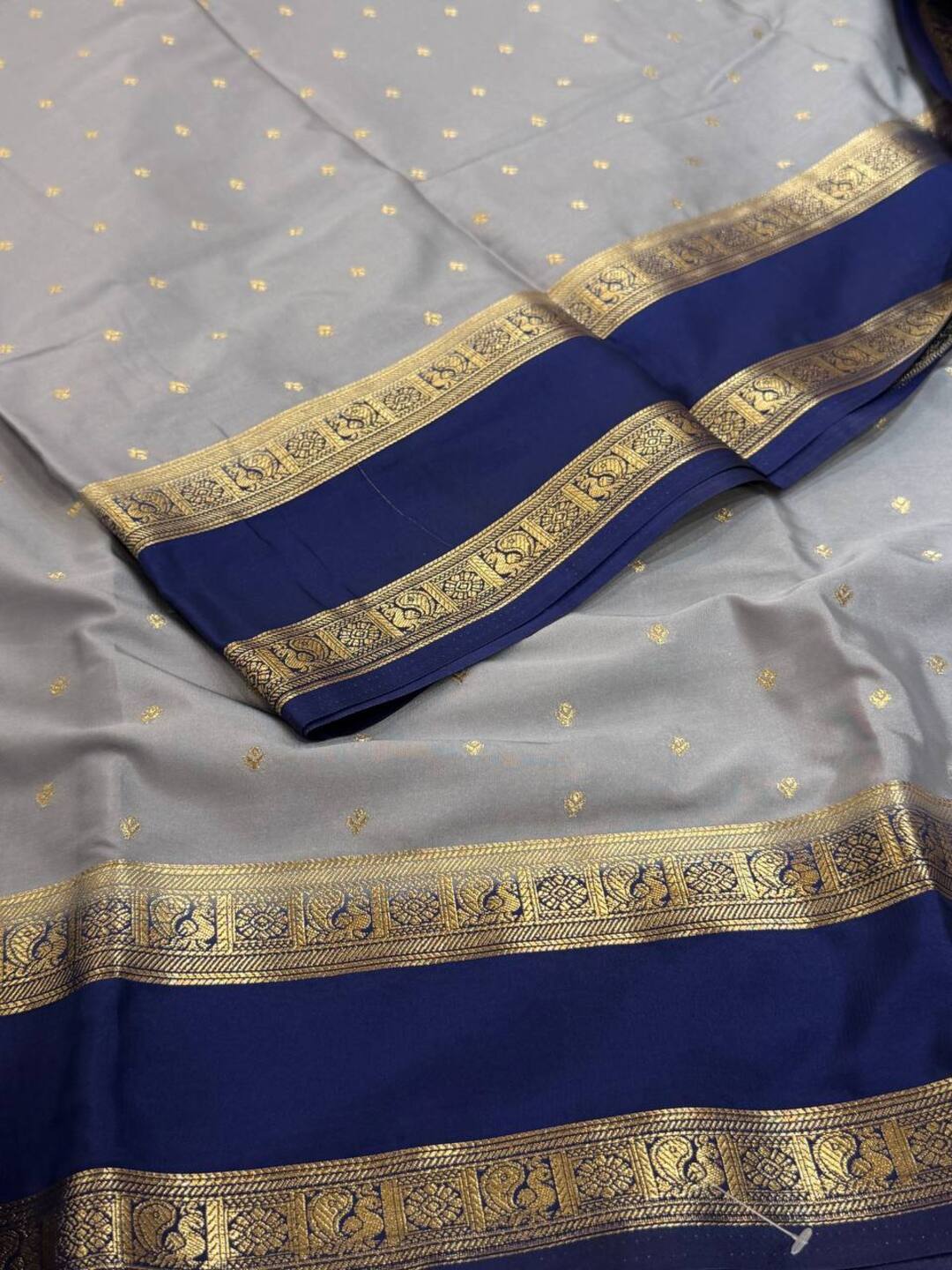 Grey Semi Mysore Chiffon Saree