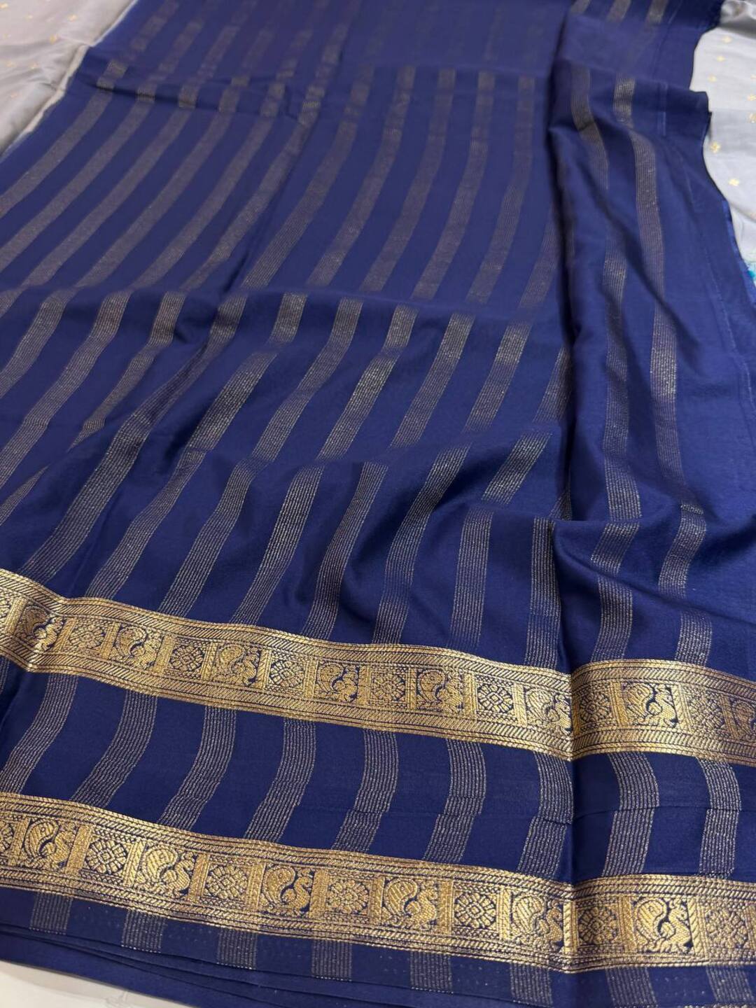 Grey Semi Mysore Chiffon Saree